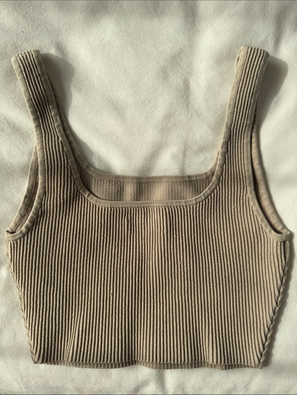 Ribbed Square Neck Tank Top - beige - Picture 3 of 3